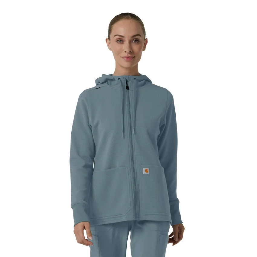 Women's Full Zip Waffle Scrub Hoodie